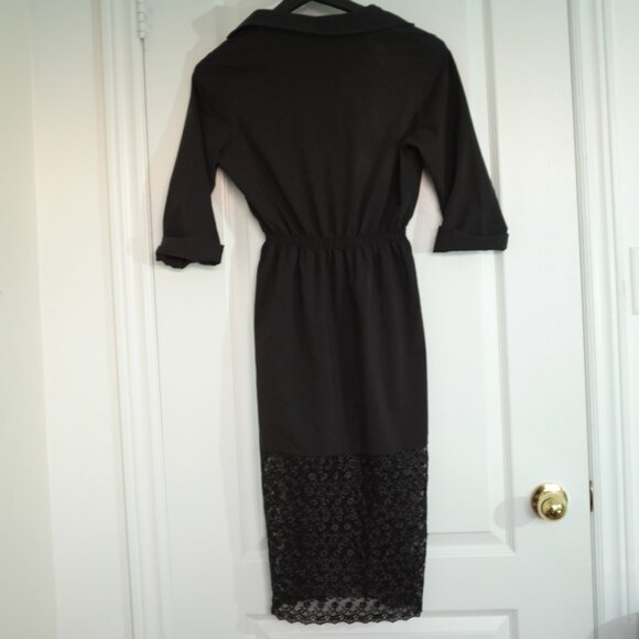 COPY - COPY - Elegance black shirt dress lacey patchwork rolled sleeves size S - Picture 2 of 7
